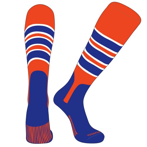 PEAR SOX OTC Baseball Softball Stirrup Socks (C, 7in) Orange, White, Royal, Royal
