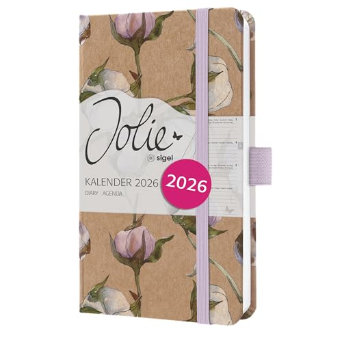 SIGEL J6804 Weekly planner Jolie 2026-1 year - approx. A6 - Cotton Fields - 2 pages = 1 week - hardcover - 80 gsm - brown/lilac/rose/olive/white - 174 p. - FSC-certified