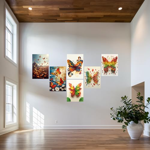 Image of SiddArtify Vibrant Butterfly Art Print Set - Nature's Beauty in Warm - Cool Tones - 300GSM Board - 8x12 Inch - Pack of 6 Wall Room Decoration art Poster Prints