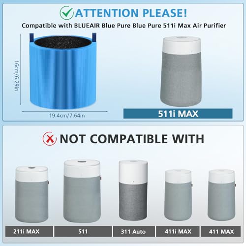 Image of 2-pack 511i MAX A11ergenBlock Replacement Filter Compatible with BLUEAIR HEPASilent Air Cleaner, Blue Pure F5MAX, Model Blue Pure 511i Max, BLUE