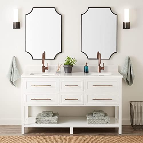 Signature Hardware 953332-60-RUMB-1 Robertson 60" Freestanding Mahogany Double Basin Vanity Set with Cabinet, Vanity Top, and Rectangular Undermount Sinks - Single Faucet Holes - Bright White /