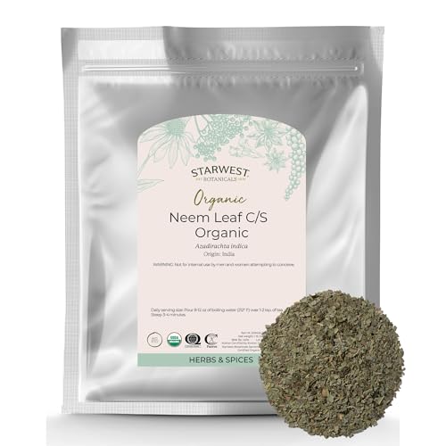 Starwest Botanicals Neem Leaves Organic - Dried Loose Leaf Herb for Tea & Cooking Pure Neem Sourced from India Cut & Sifted Certified Kosher Non-GMO - Bulk 1 lb Bag