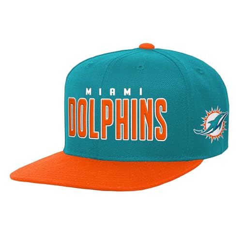 NFL Kids Youth 8-20 Official Team Lock Up Wordmark Primary Logo Snapback Adjustable Hat Cap - One Size (US, Alpha, One Size, Miami Dolphins)