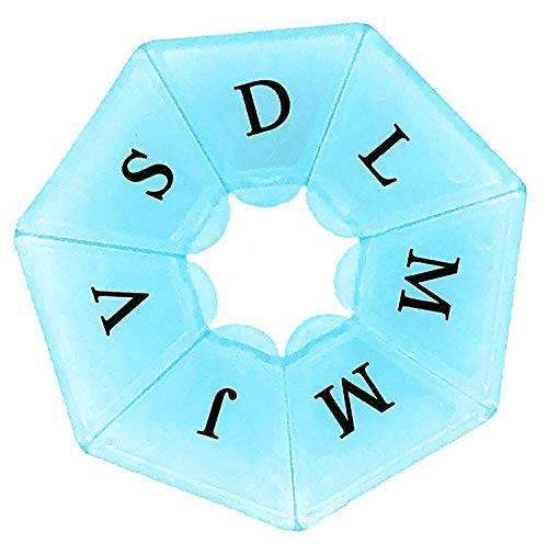 EUROXANTY® Pastillero semanal | Organizador de pastillas transportable | 7 Compartimentos para cada día de la semana | Pastillas grandes, medianas y pequeñas (AZUL)