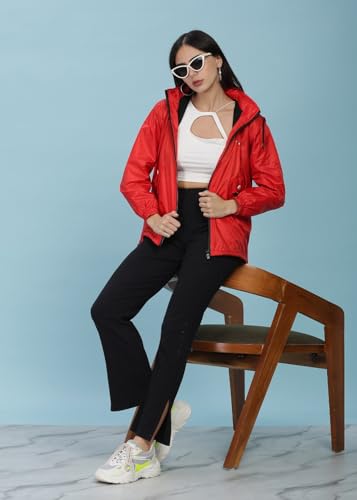 Image of Dollar Women's Polyester Solid Windcheater Jacket With Zipper Pockets and Detachable Hood