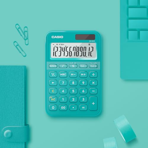 Image of Casio MS-20YC Stylish and Colourful 12-Digit Mini Desktop Tax Calculator, Turquoise