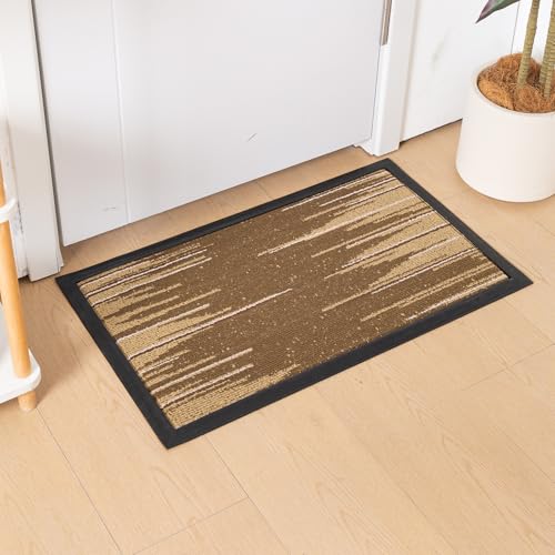 Image of HOKIPO Doormat for Main Door Entrance Non-Slip Entry Door Mat, 75x45 cm, Brown Bars (AR-6503)