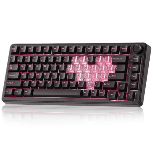 Image of YUNZII B75 PRO Wireless Mechanical Keyboard,75% Layout with Knob,Hot Swap Gasket Structure,Creamy Pre-lubed Switches,RGB Backlit,Bluetooth /Type-C /2.4G for Win /Mac (Black Heart, Cocoa Cream V2 Switch)