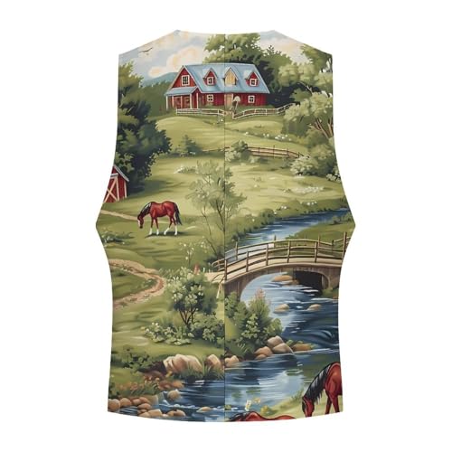 Farmhouse Bridge Horse Scene Novelty Men's Suit Vest Casual Formal Dress Vests Business Waistcoat4