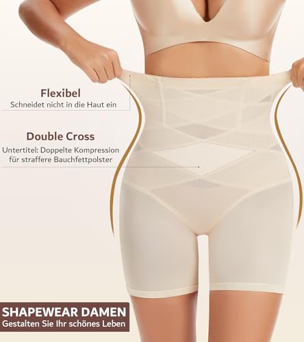 sellto Bauchweg Unterhose Damen Hohe Taille Doppelschichtige Druckunterstützung für Bauchkontrolle ShapewearKomfortabel Atmungsaktive Shapeing Unterwäsche Miederpants (Beige, M)