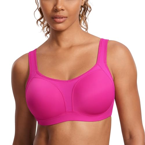 Image of SYROKAN Women's High Impact Underwire Sports Bra High Support Large Bust Padded Adjustable Straps Running Bra