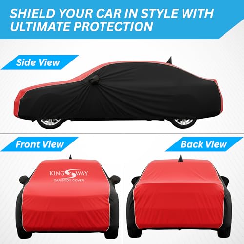 Image of KINGSWAY Super Waterproof Car Cover Only with Maruti Suzuki Ciaz (Year 2018 to 2025 - All Model) | Mirror and Antenna Pockets | All Weather Car Body Cover with Silver Piping | Black Red