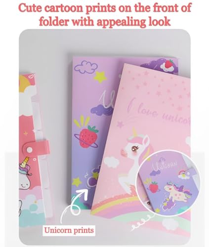 Image of Kids A4 File Folder with Button Lock | Cartoon Theme 6-Pocket Expandable Organizer for Certificates & Test Papers | Pink (Pack of 1)