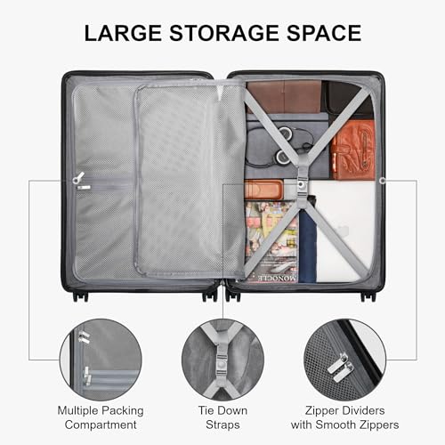 Image of LEVEL8 Elegance Matte Luggage Series, Black, 24 Inch, Modern /Fitted