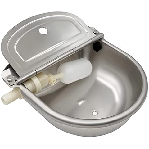 MasXirch Stainless Steel Waterer Bowl with Drain Plug, Cattle Water Trough with Adjustable Float Ball Valve for Horse Dog Cattle Goat Sheep Pig Float Valve Livestock Drinking Trough Cover