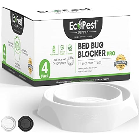 Bed Bug Interceptors – 4 Pack | Bed Bug Blocker (Pro) Interceptor Traps (White) | Insect Trap, Monitor, and Detector for Bed Legs Cover