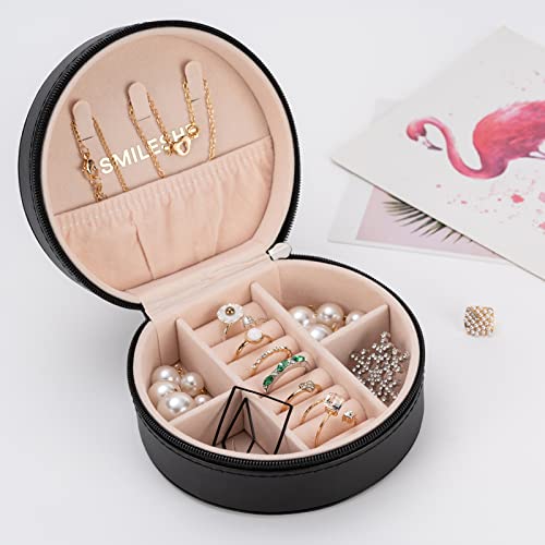 Smileshe Travel Jewelry Box, Mini Portable Organizer Travel Case With Zipper, Pu Leather Small Storage Boxes For Rings, Earrings, Necklaces, Bracelets #TOP1