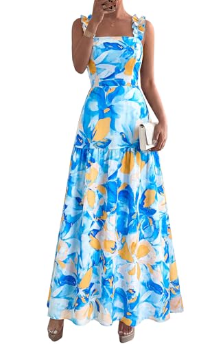 Image of BTFBM Dresses for Women Summer 2026 Formal Sleeveless Smocked Floral Long Wedding Guest Dress Party Spring