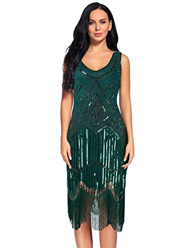 Image of Plus Size 1920s Vintage Fringed Gatsby Sequin Beaded Tassels Hem Flapper Dress for Women