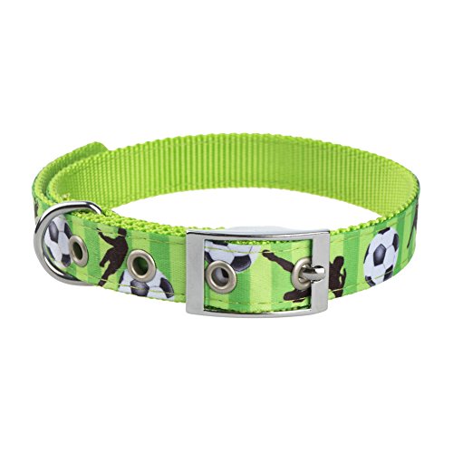 YUDOTE Basic Dog Collars with Soccer Sports Design, Soft and Fashion, Adjustable Green