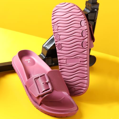 Image of YOHO Grape Sliders for Women & Girls | Stylish,Cushioned, Lightweight Slides & Waterproof Flip Flops | Adjustable Buckle | Comfortable Monsoon Footwear