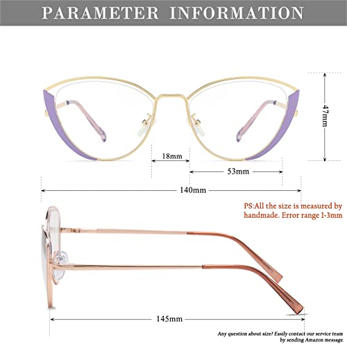 Image of HJSTES Blue Light Blocking Glasses Women Trendy Cat Eye Metal Frame Computer Reading Eyewear(Purple Frame)
