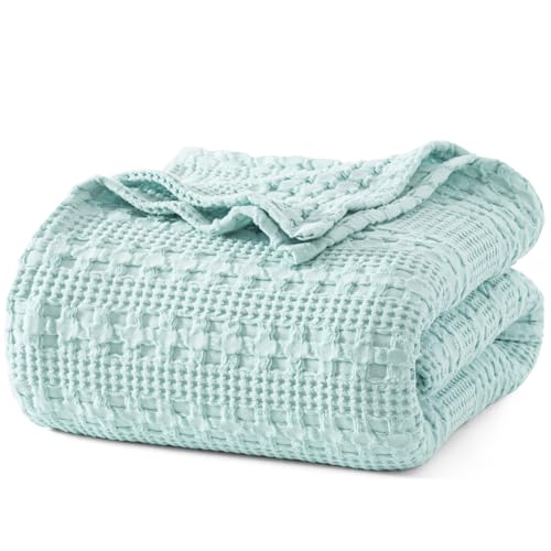 Image of PHF 100% Cotton Waffle Blanket King Size for Bed, Lightweight Breathable and Soft for Summer, Luxury Aesthetic Waffle Weave Blanket for Home Decor & Gifts for Women, 108 inchx90 inch, Mint