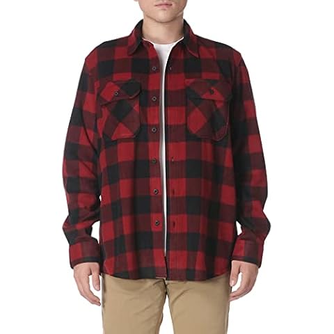 Wrangler Authentics Men's Long Sleeve Plaid Fleece Jacket Button Down Shirt, Red Buffalo Plaid, L UK Cover