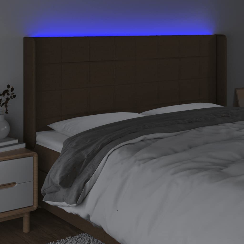 Cabecero de cama LED marrón oscuro, 203 x 16 x 118/128 cm, altura ajustable con tiras LED coloridas, acolchado transpirable, cabecero para jóvenes y adultos en el dormitorio