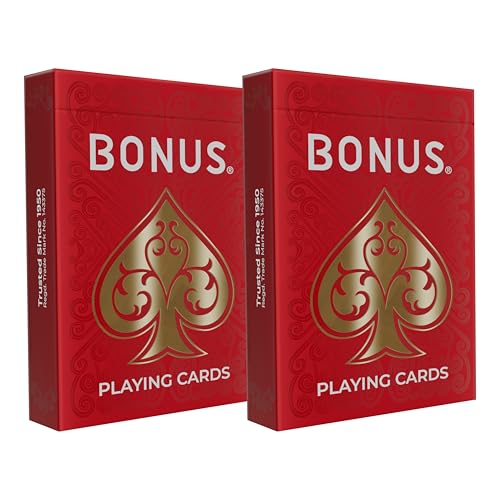 Image of Bonus Playing Cards Twin Pack, Red, Paper, Standard, Pack of 2, Classic Card Games, for All