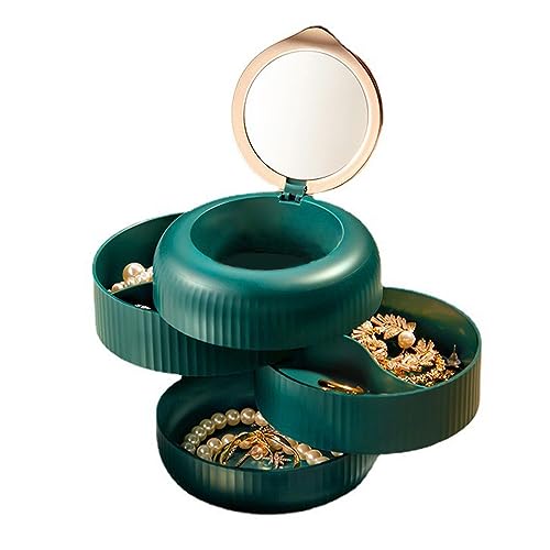 ALINREDBX Joyero organizador de joyas pequeño para mujer, almacenamiento giratorio de 4 capas con tapa