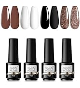ROSALIND 4 Farben Gel Nagellack, Schwarz Weiß Braun Glitzer Farbe Shellac Soak Off LED UV Nagella...