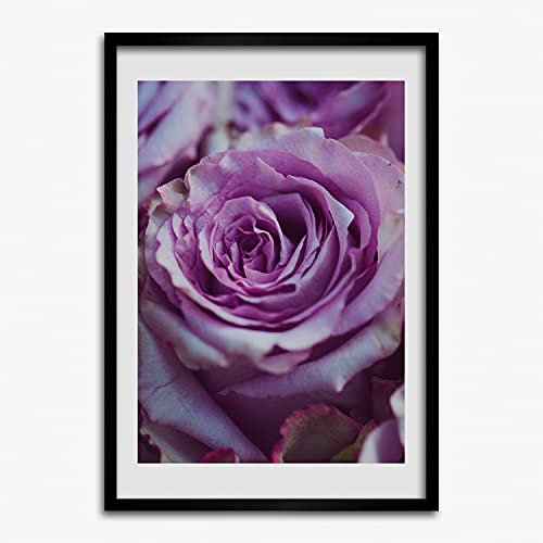Affiche de roses pourpres et cadre photo en bois moderne Tulup 50x70 cm