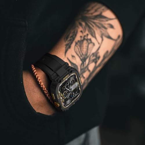 Image of amBand for Apple Watch Series 11 /10 42mm Bands Case for Men, M1 Sport Rugged Heavy Duty Bumper Protector Tactical Strap Military Protective Cover for iWatch Workout Accessory 42 mm - Black Gold