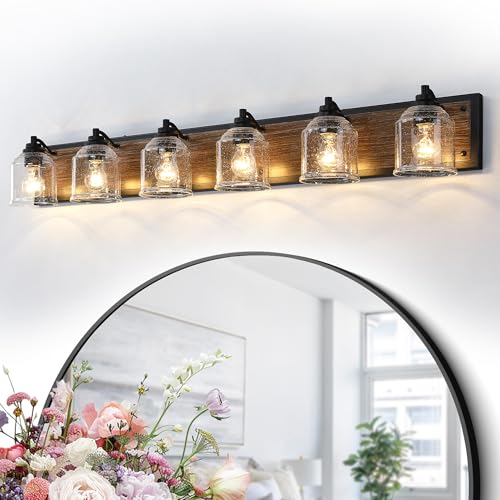 YKLITG 6-Light Vanity Lights for Bathroom Large 48" with Bubble Glass Shade