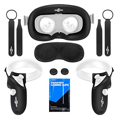 Touch Controller Grip Cover, VR Silicone Face Mask, Pad Set for Oculus Quest, Premium Silicon Protective Accessories Anti-Throw Sweatproof Lightproof - 3 Pack