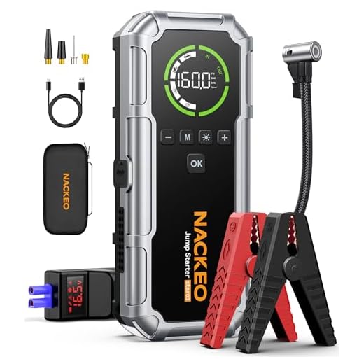 8000A Starthilfe Powerbank mit Kompressor 160PSI, 12V Auto Starthilfe Powerbank für alle Benzin und 12L Diesel, 20000mAh Starthilfegerät mit Starthilfekabel, 600 Lumen LED-Licht und LCD-Bildschirm