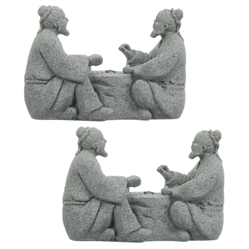 UPKOCH 2 Piezas Adornos de de Edad rústico decoración Mayor de Arenisca Zen Decoración del hogar Mini Estatua de jardín Figura de Arenisca Bonsai Estatua de Anciano Chino Creativo