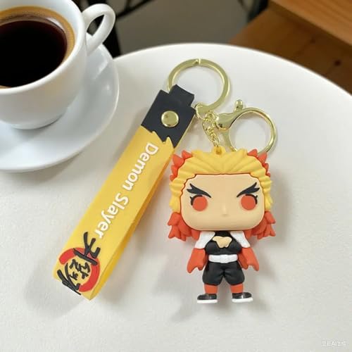 Image of Rengoku Action Figure with Keychain Demon Slayer Anime Collectible PVC Model | Action Figure Collectibles for Home Decor, Office Desk & Gifting (Rengoku + Keychain)