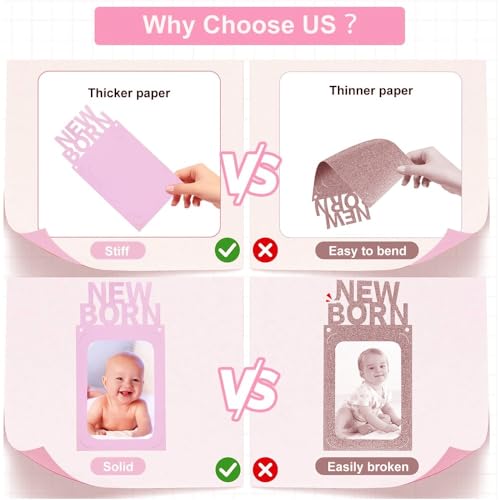 Image of Pop The Party Pink First Birthday Photo Banner | Monthly Photo Banner (12 Months) for Baby First Year | 1st Birthday Decoration for Girls | Cute Photo Display Garland (cardstock)