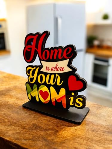 Image of Home is Where Your Mom is Wooden Trophy Gift for Mother or Maa Best Gift for Mother (Multicolor 6 X 5.5 Inches) (Home Mom)