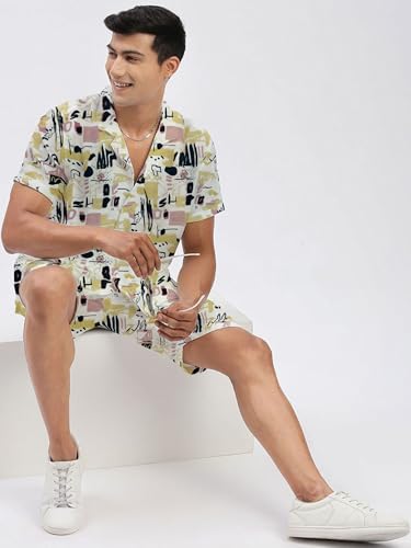 Image of Amazon Brand - Anarva Mens Camouflage Printed Co-ord Set | Half Sleeve Shirt and Shorts Set | Casual Summer Outfit for Beach, Travel, Vacation -