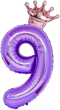 40-Inch Purple Number 9 Crown Balloons Set, 9th Birthday Balloons for Girls, Wedding Anniversar Celebration Decorative Balloons. (9)