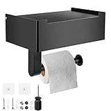 Toilettenpapierhalter ohne Bohren Schwarz mit Aufbewahrung, Klopapierhalter mit Ablage Passend für Küche und Bad, Klopapierhalter ohne Bohren Schwarz Kann zur Aufbewahrung von Feuchttüchern Schlüsseln