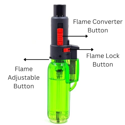 Image of Blow Torch Refillable Culinary Kitchen Gas Lighter, Safety Lock & Adjustable Two Flame System for Food Cooking /BBQ /Baking /Coal Burning /Camping (Green)