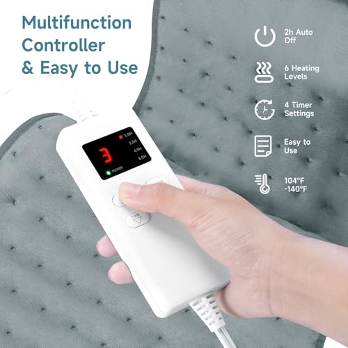 Image of 20 inch x 24 inch Heating Pad for Back Knee Leg Muscle Pain Cramps Relief, Electric Heating Pad for Women Mom Gifts with Moist Dry Option & 6 Heat Levels & Auto Off (Gray)