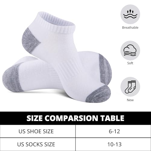 COOVAN 12 Pack Mens Ankle Socks Athletic Cushioned Running Breathable Low Cut Sports Casual Shoe Size:6-122