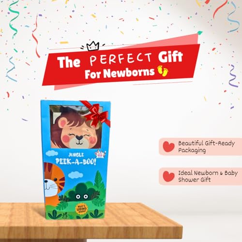 Image of Jungle Peek-A-Boo Cloth Book for Babies 6-18 Months | Soft Interactive Lift-the-Flap Toy | Sensory Crinkle Fabric Book | Early Learning Animal Activity Toy for Infants & Toddlers