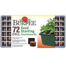 Burpee Greenhouse Indoor Starting Herbs, Flowers and Vegetables | Includes Dome, Watering, Seed Starter Tray, Coir Pellets | 10" W x 20" L x 5" H, One Size, 1 Kit 72 Cells