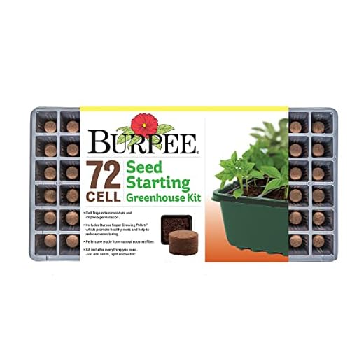 Burpee Greenhouse Indoor Starting Herbs, Flowers and Vegetables | Includes Dome, Watering, Seed Starter Tray, Coir Pellets | 10" W x 20" L x 5" H, One Size, 1 Kit (72 Cells)